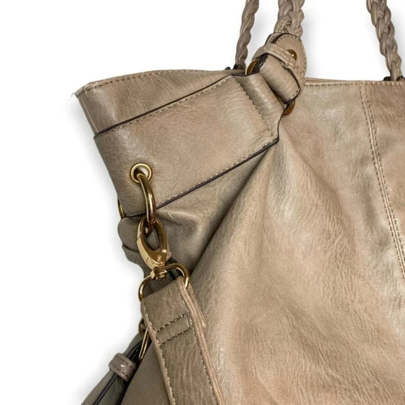 Hibou Tan Shoulder/Crossbody Bag with Braid &  Zipper Details - Picture 5 of 16